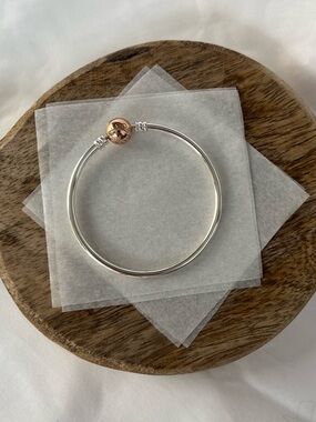 Pandora Sterling Silver Bangle with Rose Gold Clasp